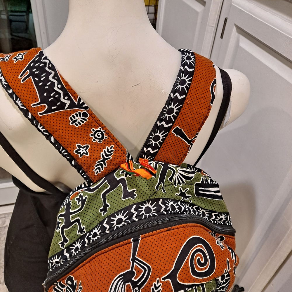 Trendy Orange And Green Patterned Backpack - image 4